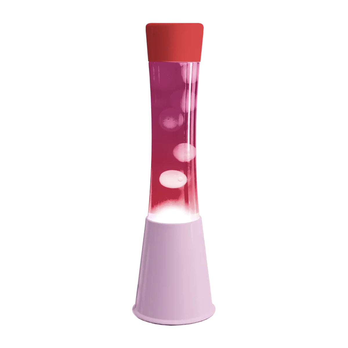 Lámpara de lava Fisura - Base rosa, tapa roja, líquido rosa, lava blanca