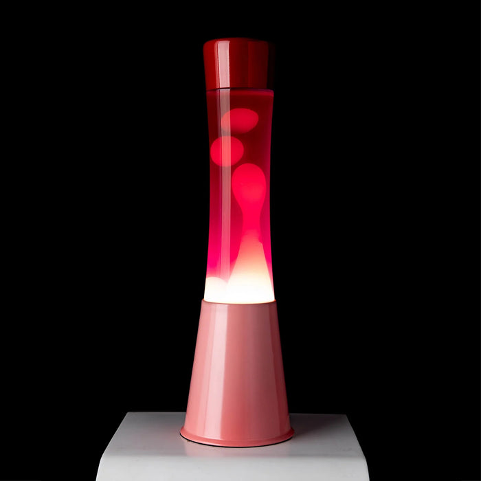 Lámpara de lava Fisura - Base rosa, tapa roja, líquido rosa, lava blanca