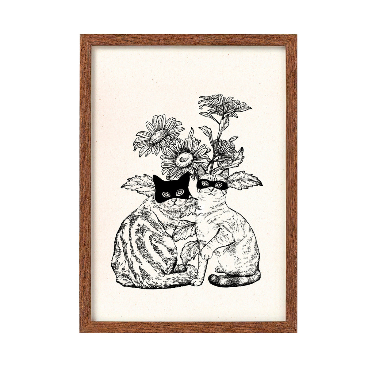 Print de Laura Agustí  A4 - "Two Cats and Flowers"