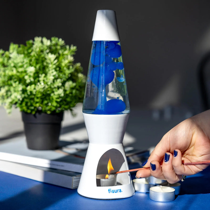 Lámpara de lava Vela Fisura - Blanca y azul
