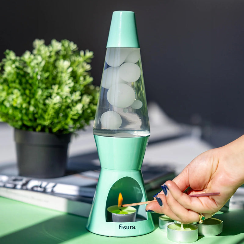Lámpara de lava Vela Fisura - Menta y blanca