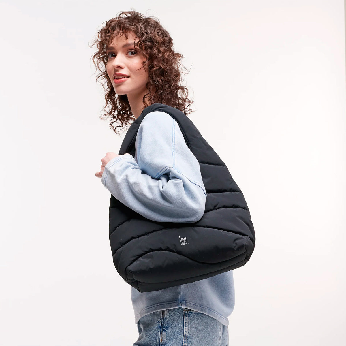 Bolso Got Bag - Wavy Puffer Shoulder Bag Black