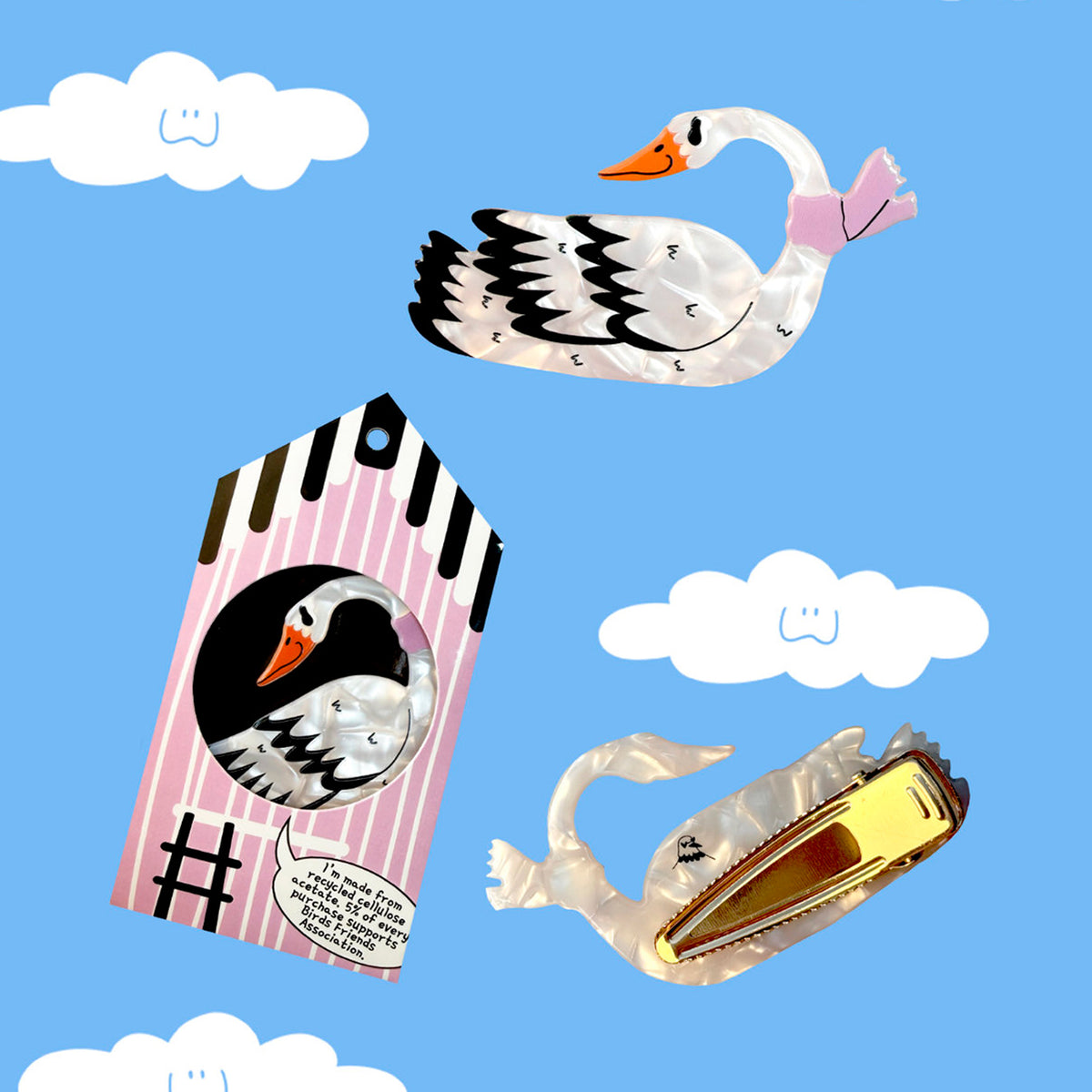 Pasador para el pelo grande Miss Feathers - Winter Swan