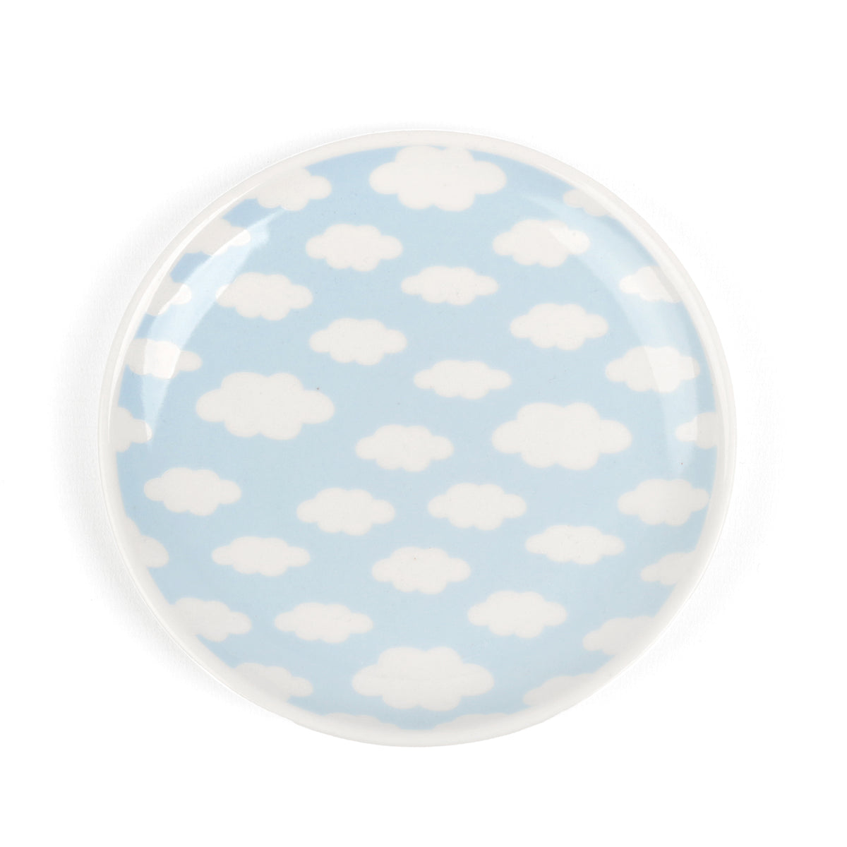 Vaciabolsillos de cerámica con estampado de nubes. Plato alhajero azul con estampado de nubes.