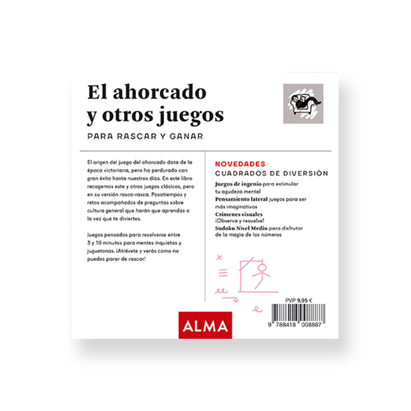 Librito de juego del ahorcado y otros juegos clásicos en formato rasca-rasca.  Contraportada.