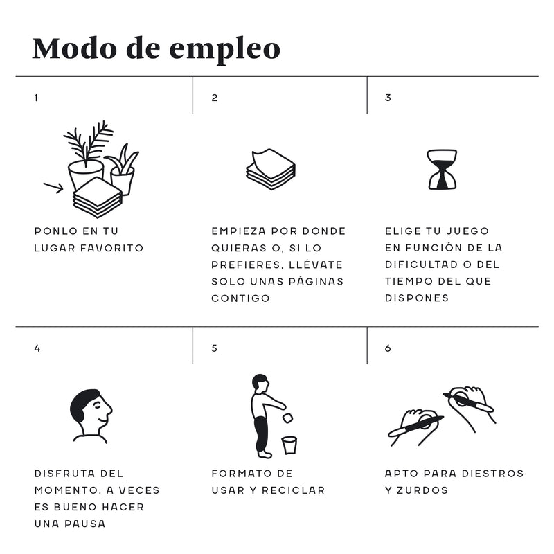 Librito de juego del ahorcado y otros juegos clásicos en formato rasca-rasca. Página de  modo de empleo.
