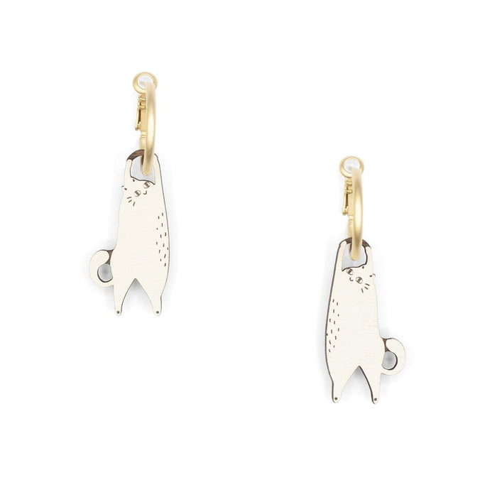 Pendientes de aro - Hanging cat cream