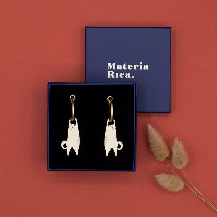 Pendientes de aro - Hanging cat cream