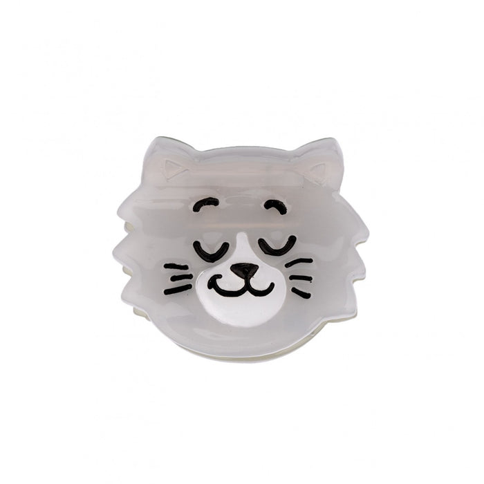 Divertida minipinza para el pelo en forma de cara de gatito gris. Un accesorio para el pelo en forma de gato gris blanco, divertido y muy original. El complemento ideal para los que se atreven con todo. Perfecto para los amantes de los animales, de los gatos y para los más coquetos.  Pinza pequeña fabricada con materiales reciclados: acetato de celulosa reciclada, por lo que es un complemento ecológico.