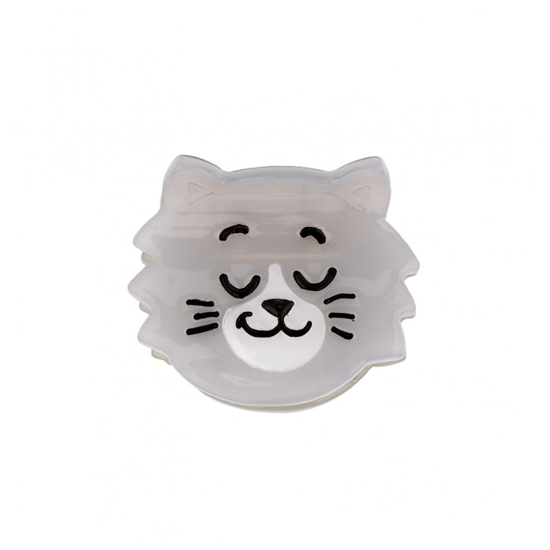 Divertida minipinza para el pelo en forma de cara de gatito gris. Un accesorio para el pelo en forma de gato gris blanco, divertido y muy original. El complemento ideal para los que se atreven con todo. Perfecto para los amantes de los animales, de los gatos y para los más coquetos.  Pinza pequeña fabricada con materiales reciclados: acetato de celulosa reciclada, por lo que es un complemento ecológico.