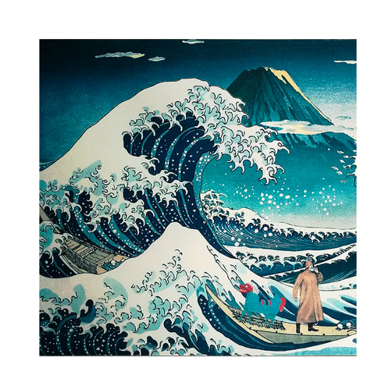 Caja de luz con collage de la Gran Ola de Hokusai