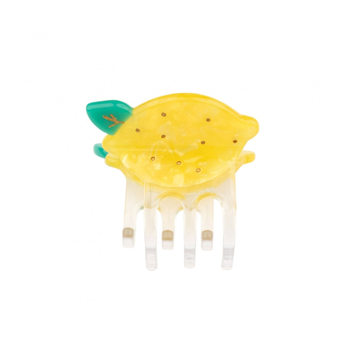 Pinza para el pelo original en forma de pequeño limón. Pinza para el pelo fabricada con acetato de celulosa reciclado y biodegradable. Complemento ecológico y original