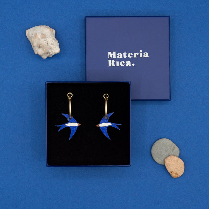 Pendientes de aro -  Navy blue swallow