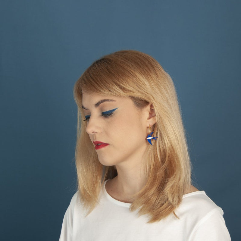 Pendientes de aro -  Navy blue swallow