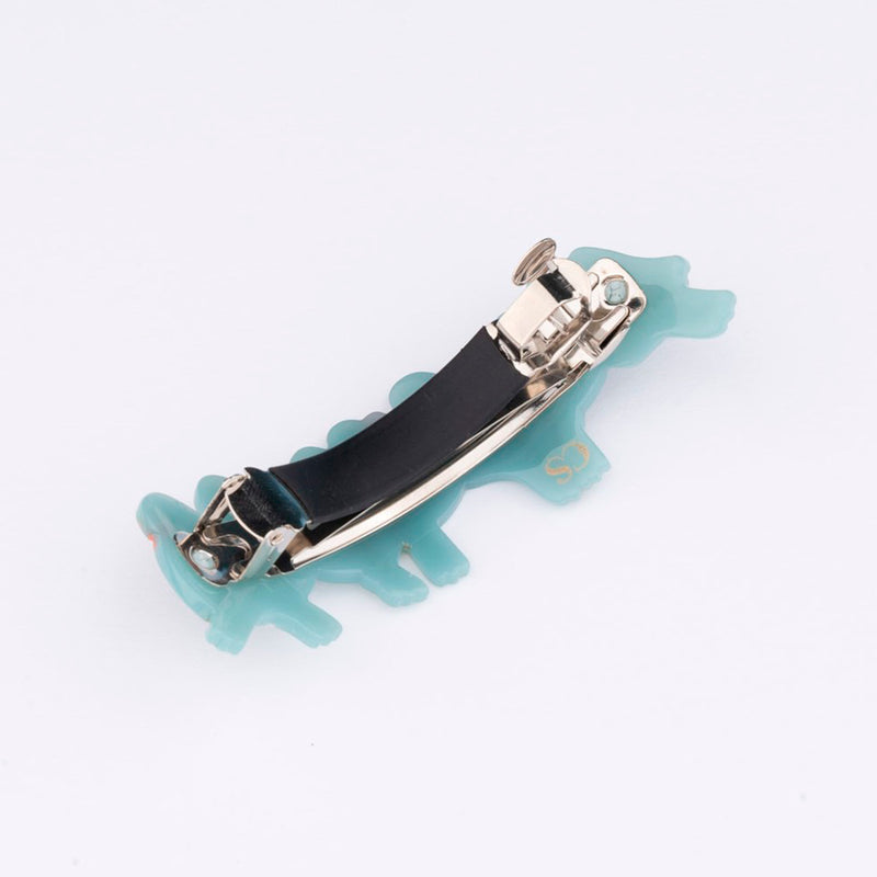 Pasador de pelo estilo barrette francés en forma de fila de pájaros azules con detalles dorados. Fabricado con acetato de celulosa reciclado.