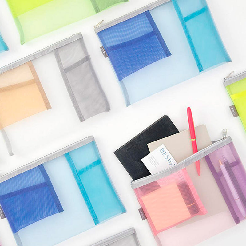 Estuche malla con bolsillos Midori - Rosa y morado