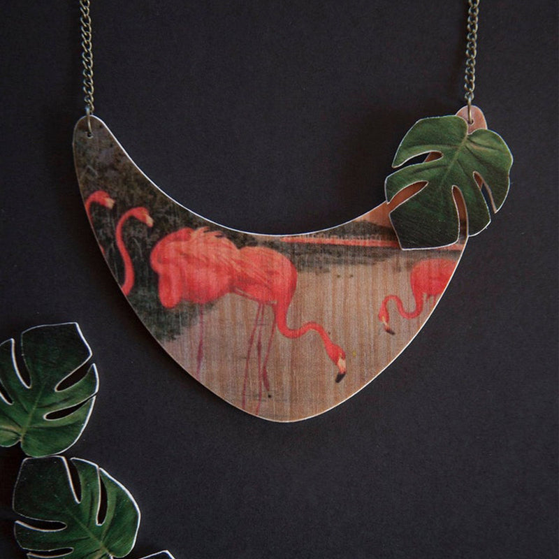 Collar de madera Pura Garra - Pink Flamingos