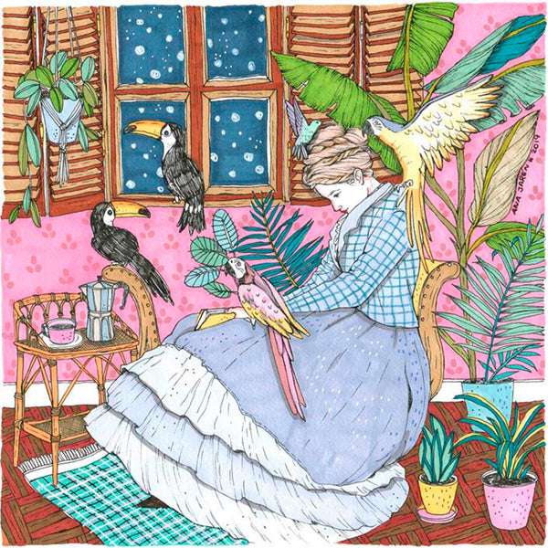Print de Ana Jarén - "Lady and parrots"