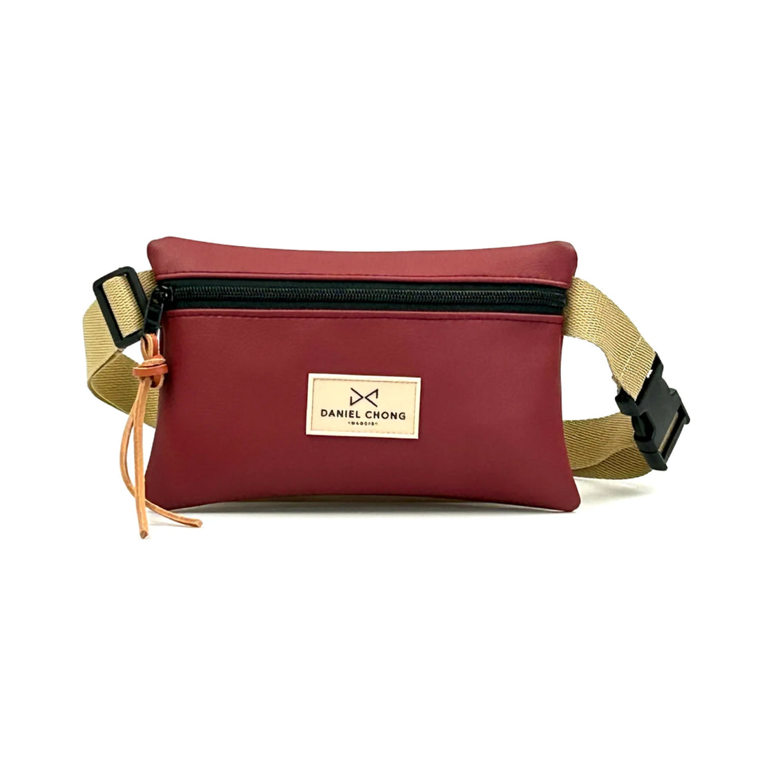 Riñonera impermeable Daniel Chong - Roja con correa beige y detalle marrón