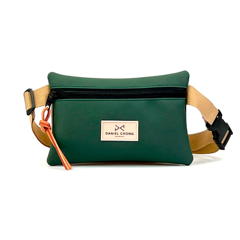 Riñonera impermeable Daniel Chong - Verde oscuro con correa beige y detalle marrón