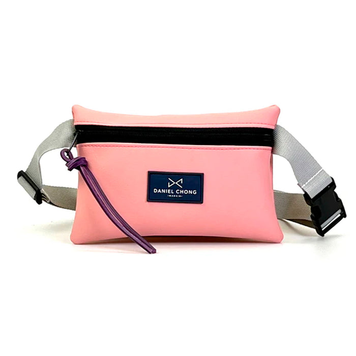 Riñonera impermeable Daniel Chong - Rosa con correa gris y detalle morado