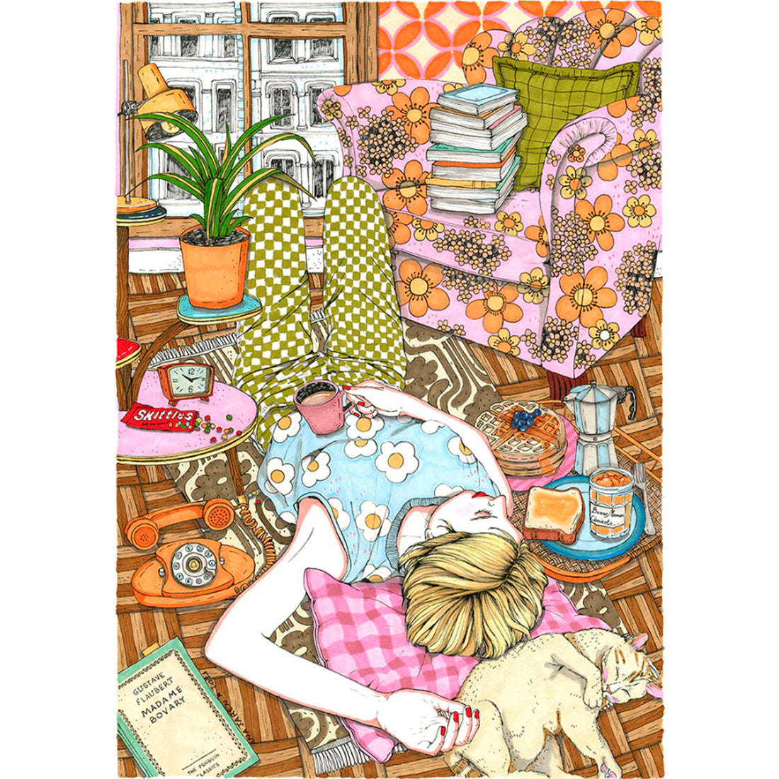Print de Ana Jarén A4 - "Siesta y gato"