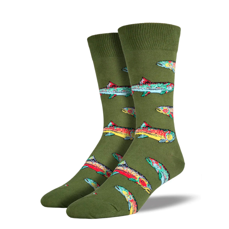 Calcetines verdes con dibujo de truchas