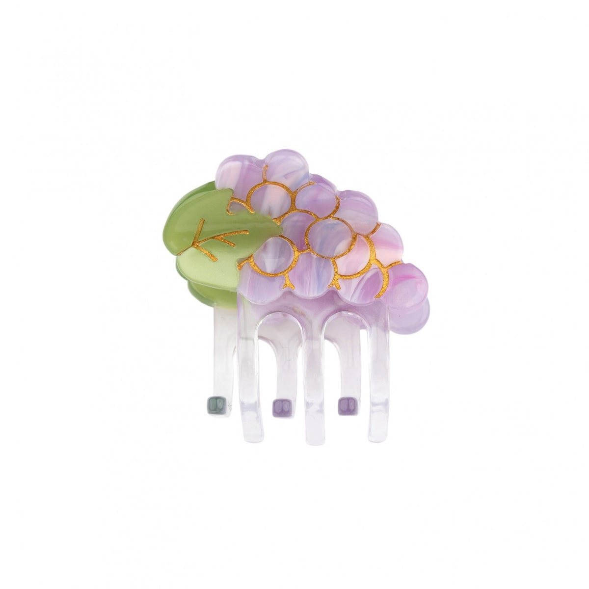 Pinza mini para el pelo en forma de racimo de uvas. Pinza original y divertida fabricada con acetato de celulosa reciclado y biodegradable.